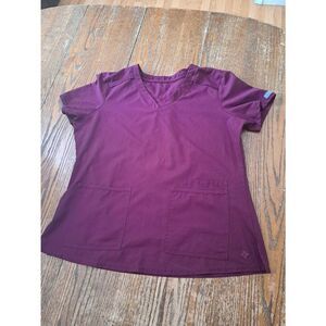 Large Med Couture Wine Burgandy Short Sleeve Scrub Top Scrubs with Pockets